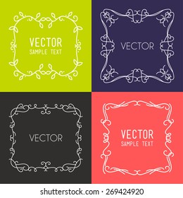 Vector Floral Frame. Mono Line Style Design Template