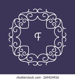 Vector Floral Frame. Mono Line Style Design Template