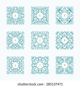 Vector Floral Frame. Mono Line Style Design Template