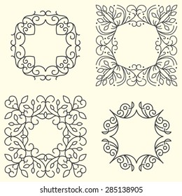 Vector Floral Frame. Mono Line Style Design Template