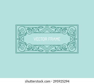 Vector floral frame in mono line style with copy space for text - logo design template