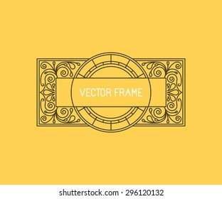 Vector floral frame in mono line style with copy space for text - logo design template
