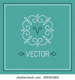 Vector floral frame in mono line style with copy space for text - logo design template