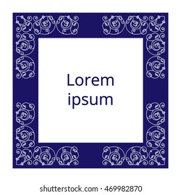Vector floral frame with a monogram blue on a white background. Border for design. Space for text.