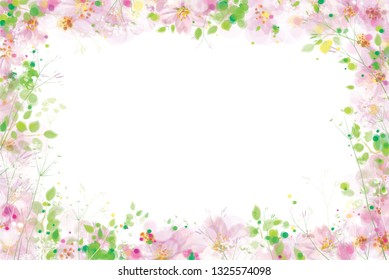 Vector  floral  frame. Pink flowers and green leaves.