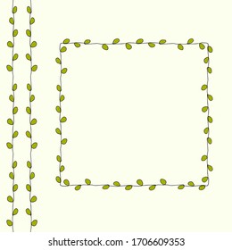 Vector floral frame with place for text squared for design of invitations, cards, scrapbook. Doodle drawing of a pattern brush, pastel tone.