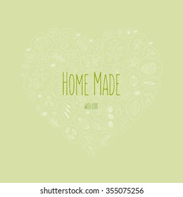 Vector Floral Frame with sample text 'Hand made'. Cute retro lined flowers arranged un a rounded shape. Background for hand made shop