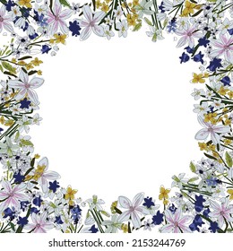 Marco floral vectorial. Flores esquemáticas arreglan el borde sobre fondo blanco