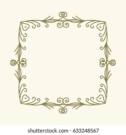 Vector floral frame with spring twigs. Hand drawn herbal wreath for card, wedding, greeting, print and other floral vintage design.