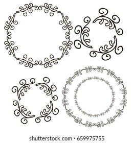 Vector floral frame with spring twigs. Hand drawn herbal wreath for card, wedding, greeting, print and other floral vintage design.