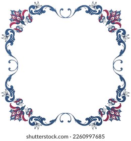 Vector floral frame with traditional Norwegian Rosemaling motif