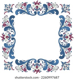 Vector floral frame with traditional Norwegian Rosemaling motif