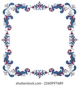 Vector floral frame with traditional Norwegian Rosemaling motif