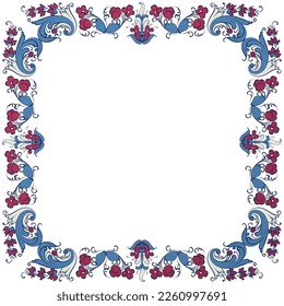 Vector floral frame with traditional Norwegian Rosemaling motif