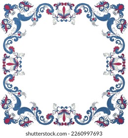 Vector floral frame with traditional Norwegian Rosemaling motif