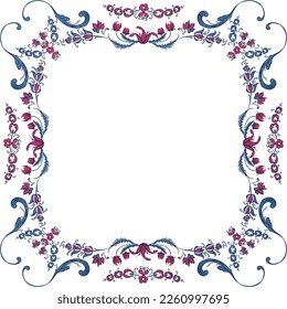 Vector floral frame with traditional Norwegian Rosemaling motif