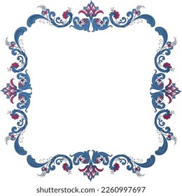 Vector floral frame with traditional Norwegian Rosemaling motif