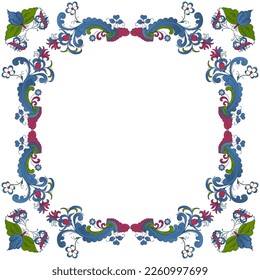 Marco vectorial floral con el motivo tradicional noruego de Rosemaling