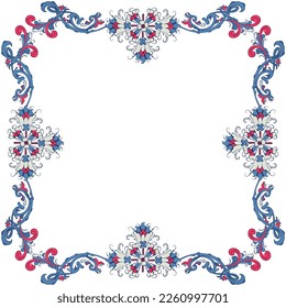 Vector floral frame with traditional Norwegian Rosemaling motif