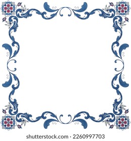 Vector floral frame with traditional Norwegian Rosemaling motif