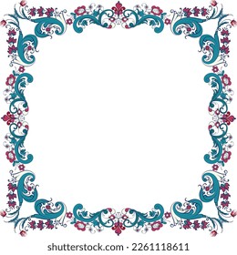 Vector floral frame with traditional Norwegian Rosemaling motif