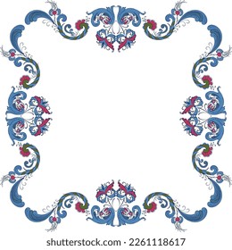 Vector floral frame with traditional Norwegian Rosemaling motif