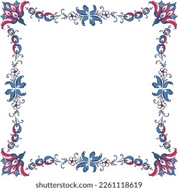 Vector floral frame with traditional Norwegian Rosemaling motif