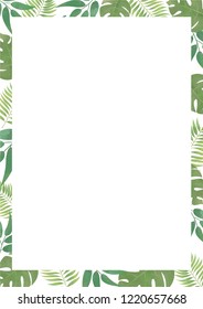 Vector floral frame. Floral frame with tropical leaves. Green floral frame