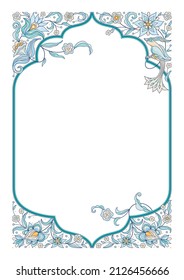 Vector floral frame, vignette, border, card design template. Elements in Eastern style. Floral borders, premade card. Arabic ornament. Isolated ornaments. Ornamental decoration for invitations, cards