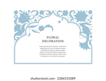 Vector floral frame, vignette, border, card design template. Elements in Eastern style. Floral silhouette border, premade card. Arabic ornament. Isolated ornaments. Ornamental decoration for invite