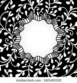 Vector de marco floral de pasto blanco sobre fondo negro, con lugar para texto en el centro de la plaza.