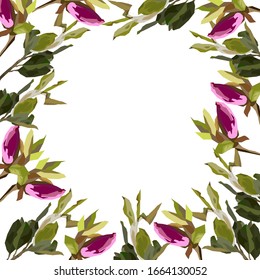 Vector floral frame with white and pink magnolia buds.