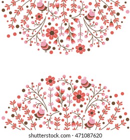 Vector floral frame. Wreath made of hand drawn vintage leaves and flowers for invitations, save the date cards.