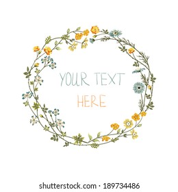 Vector floral frame with yellow and blue flowers