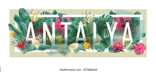 vector floral framed typographic ANTALYA city artwork