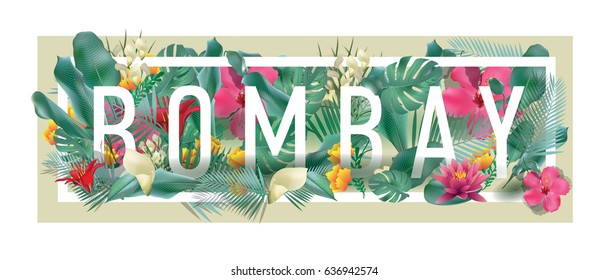 vector floral framed typographic BOMBAY city artwork