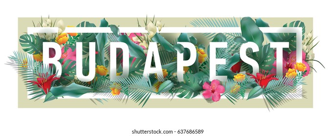 vector floral framed typographic BUDAPEST city artwork