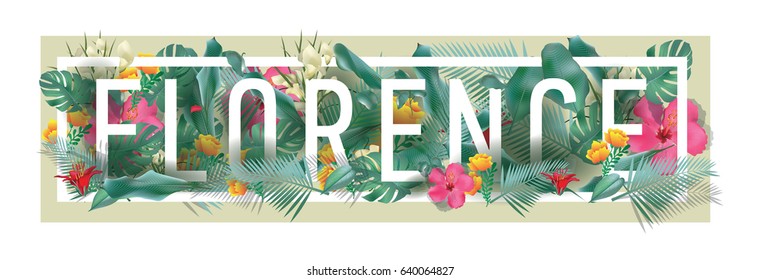 vector floral framed typographic FLORENCE city artwork
