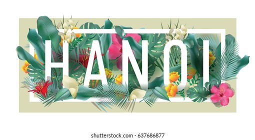 vector floral framed typographic HANOI city artwork