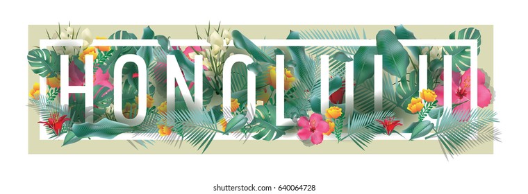 vector floral framed typographic HONOLULU city artwork