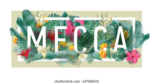 vector floral framed typographic MECCA city artwork
