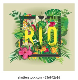 vector floral framed typographic RIO city artwork