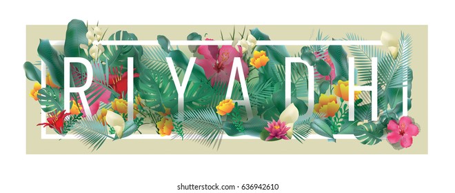 vector floral framed typographic RIYADH city artwork
