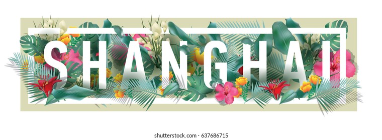 vector floral framed typographic SHANGHAI city artwork