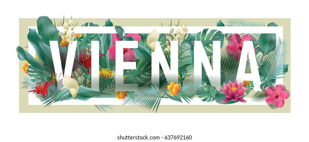 vector floral framed typographic VIENNA city artwork