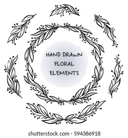 Vector floral frame.Hand drawn collection of trendy cute floral elements in same style. Graphic design elements for wedding cards, prints, decoration, greeting cards and so much more.