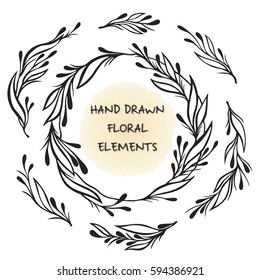 Vector floral frame.Hand drawn collection of trendy cute floral elements in same style. Graphic design elements for wedding cards, prints, decoration, greeting cards and so much more.