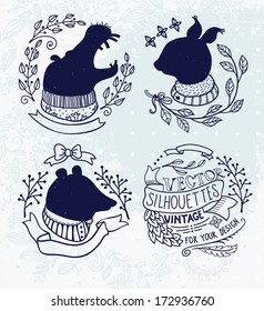 vector floral frames with abstract animal silhouettes