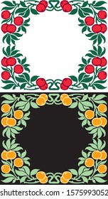 Vector floral frames of branches with ripe fruit and berries