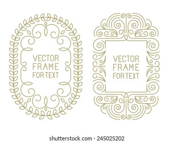 Vector floral frames with copy space for text in trendy mono line style - art deco monogram design element 